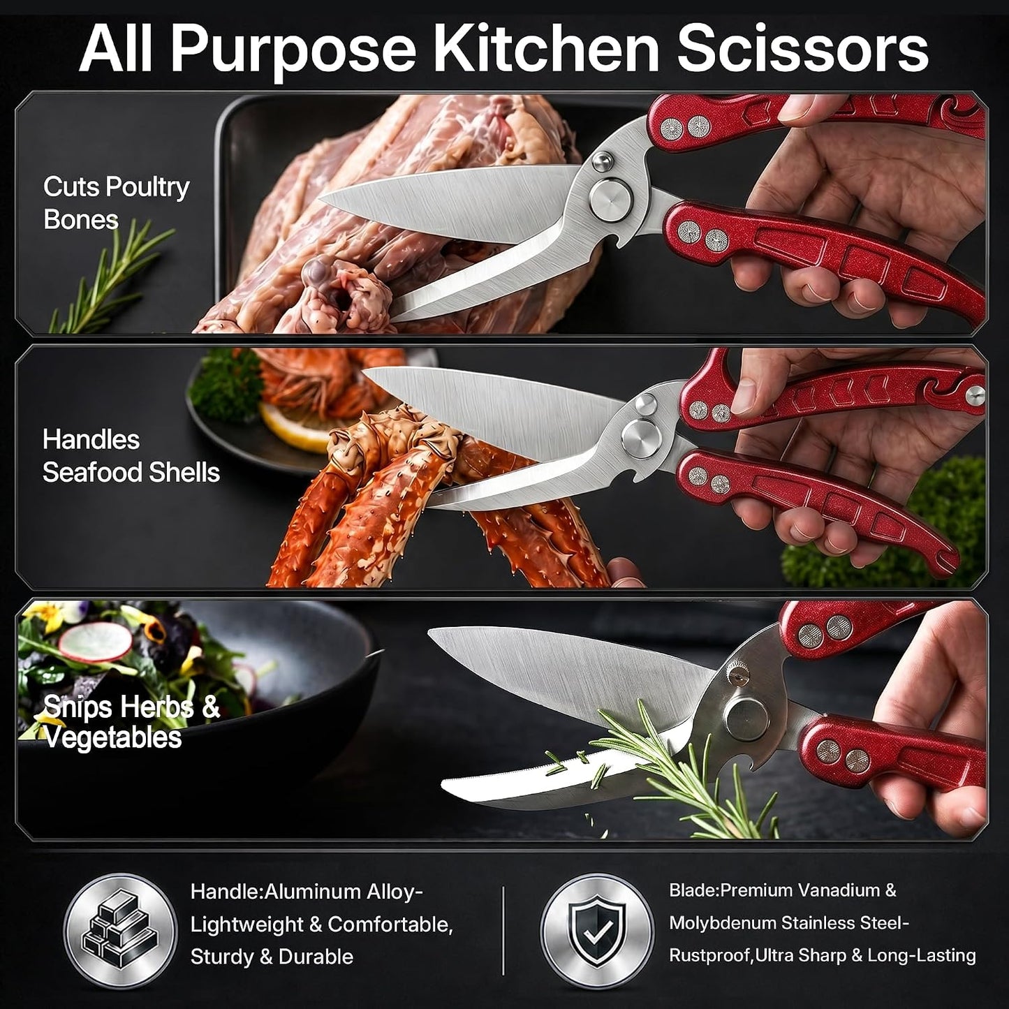 Kitchen Scissors All Purpose, Stainless Steel Heavy Duty Kitchen Shears for Cutting Food-Chicken,Meat,Poultry,Bone and Turkey Multifunctional Kitchen Scissors With Satety Lock