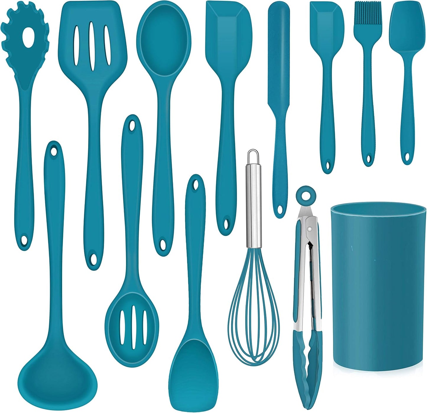 LIANYU 14 Pcs Silicone Kitchen Utensils Set with Holder, 446°F Heat Resistant Silicone Cooking Kitchen Utensils Spatula Set, Non-Stick & Dishwasher Safe Cooking Tools, Comfort Grip Handle, Black