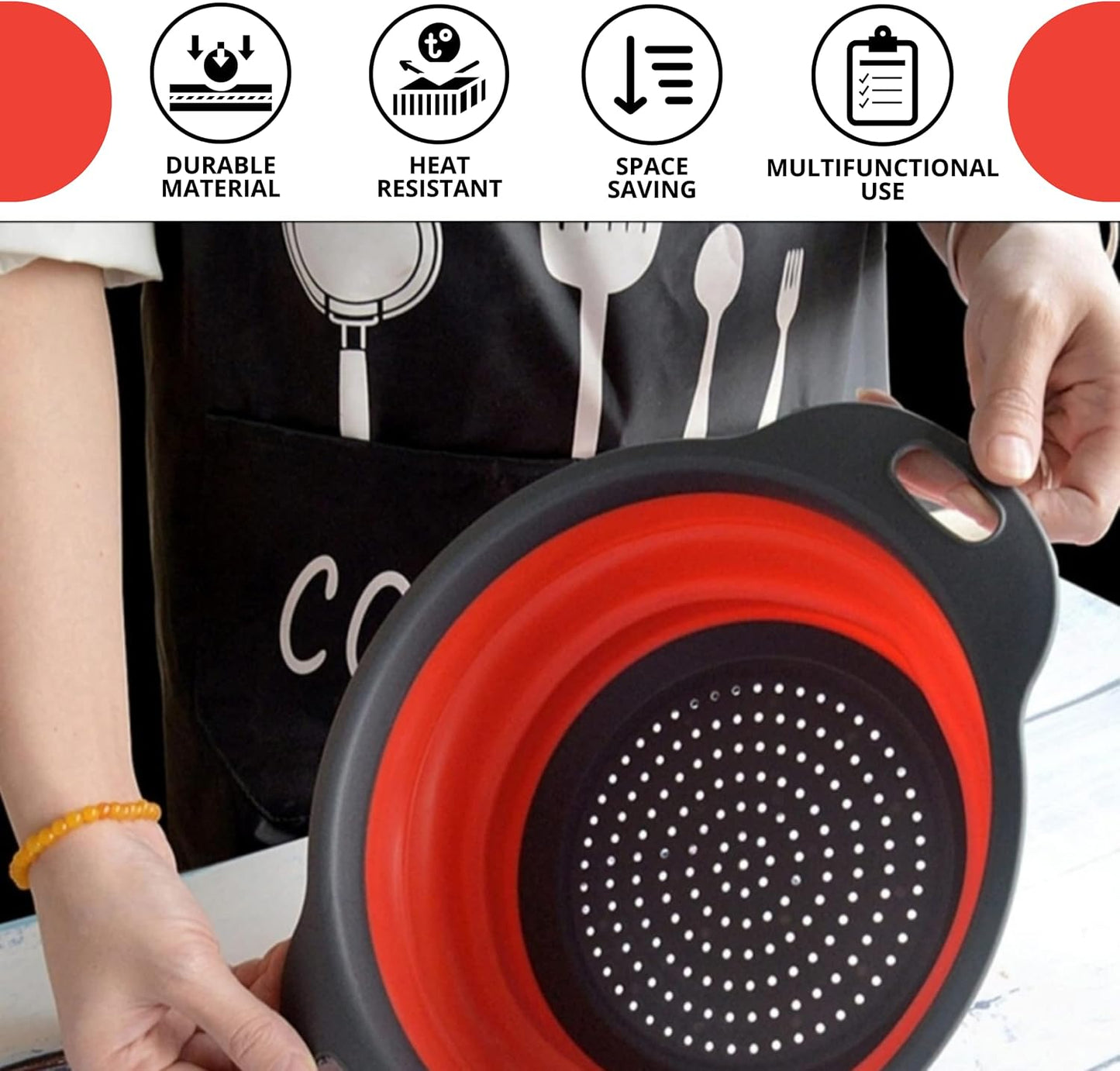 3PCS Green Foldable Kitchen Strainer Set – Silicone Colander Collapsible Strainers and Colanders Green Collander for Kitchen Collapsible Compact Drain Tools for Cooking Prep