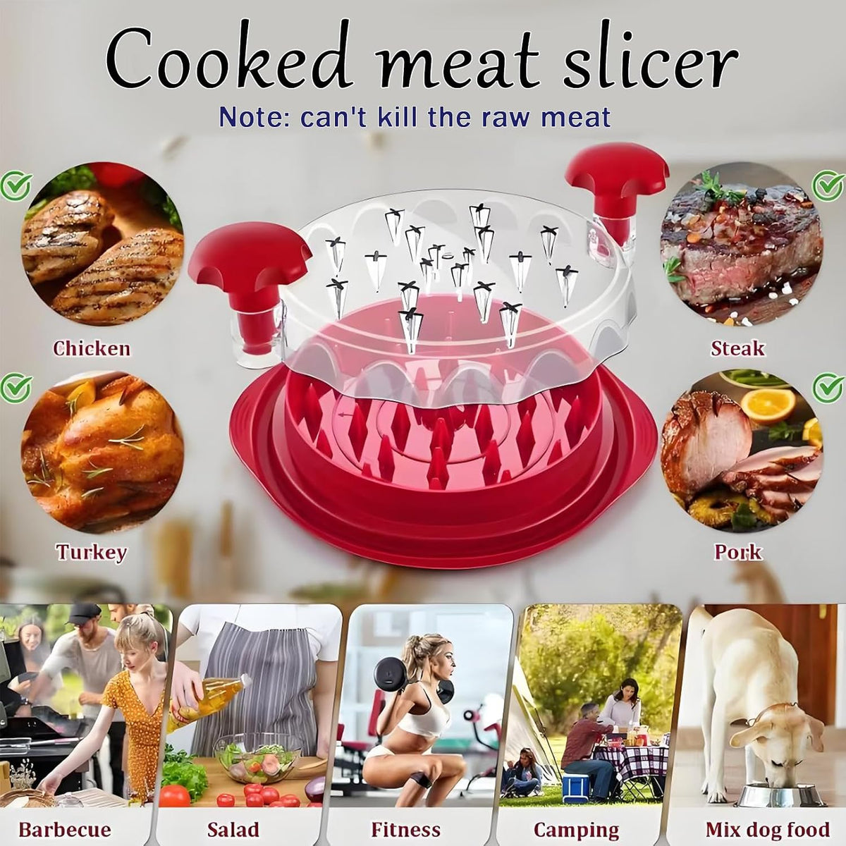 Chicken Shredder,Manual Meat Grinder,Pet Food Aid,High Resistance To 356 ° F,Free Of Bisphenol A,Strong Anti Slip,Easy To Use,Specially Designed For Grinding Meat And Vegetables(Red)