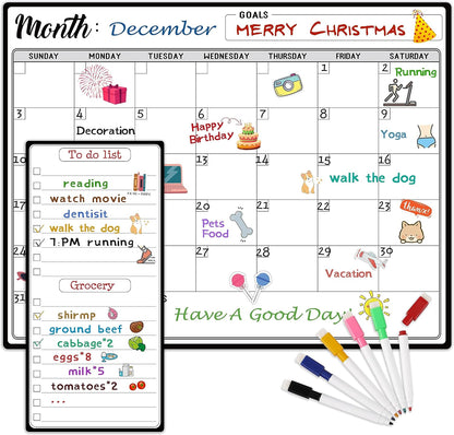 Magnetic Dry Erase Refrigerator Calendar with Markers - 15" x 11" Monthly Fridge Calendar and Today List, Fridge Whiteboard with Back Magnet
