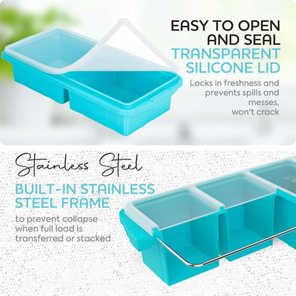 Silicone Freezer Tray With Lid-Soup Freezer Container molds-Large Ice Cube Tray Set Makes 1-Cup & 2-Cup portions cubes Perfect for preparing meals in different portion sizes Oven & Dishwasher -Safe