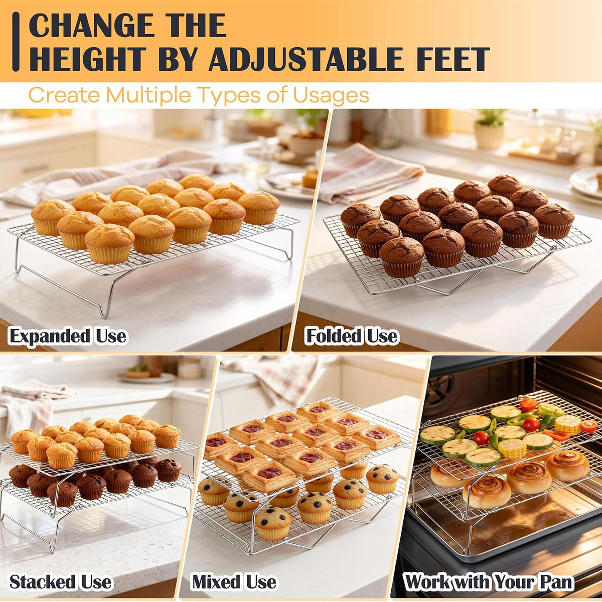 P&P CHEF 4 Tier Stackable Cooling Racks for Cooking and Baking, 15" x 10"