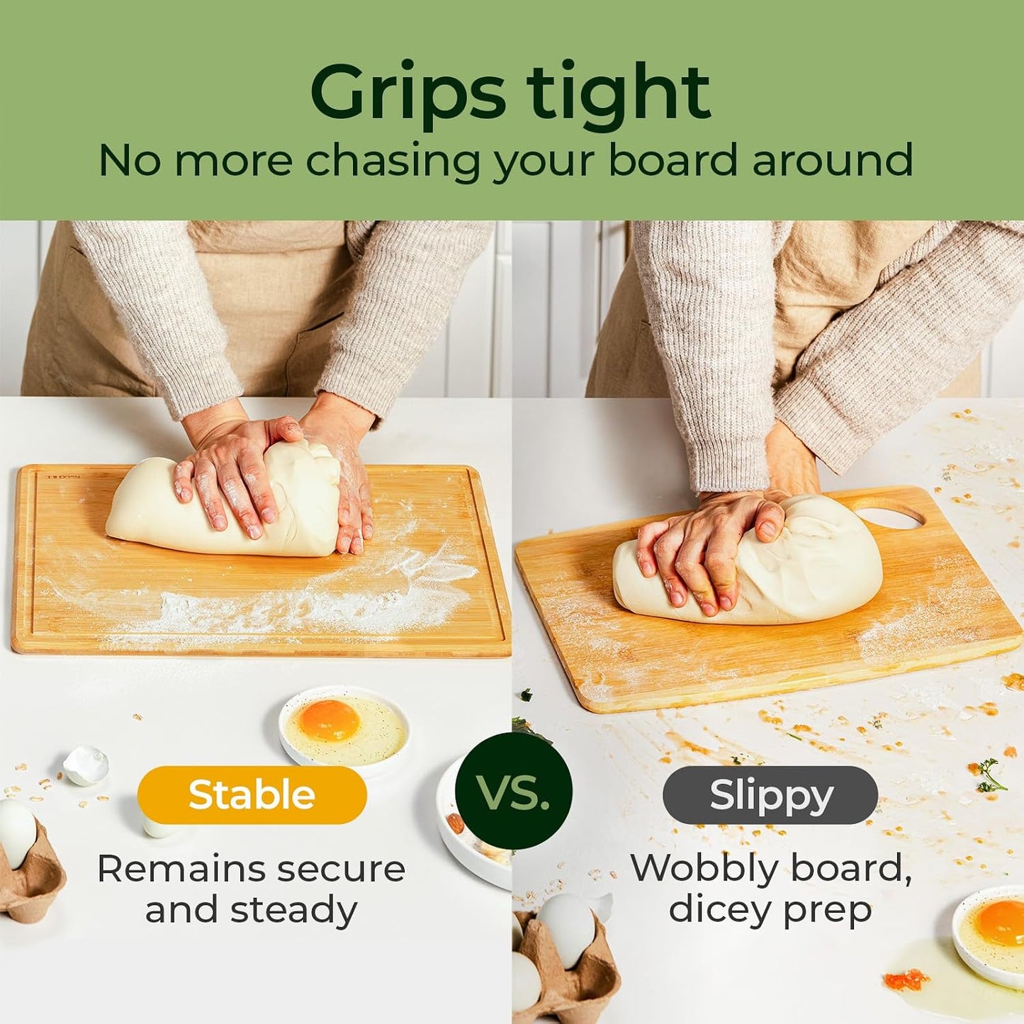 Keechee Cutting Board with Non-slip Mat, Bamboo Cutting Board for Kitchen Meal Prep & Serving - Wood Serving Board Set with Deep Juice Groove Ideal Kitchen Gifts