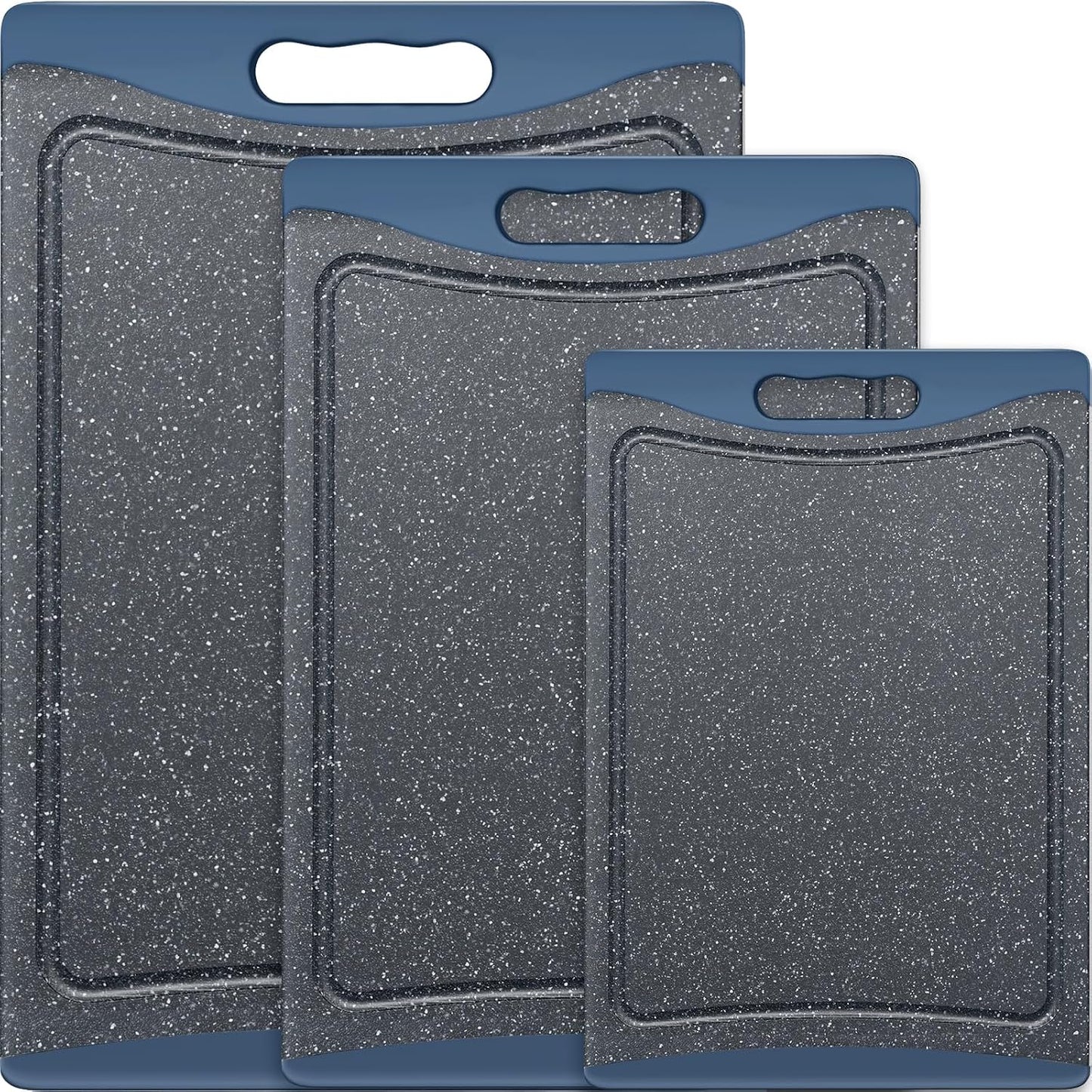 Extra Large Cutting Boards, Plastic Cutting Boards for Kitchen (Set of 3) Cutting Board Set Dishwasher Chopping Board with Juice Grooves Easy-Grip Handles, Dark Grey, Empune