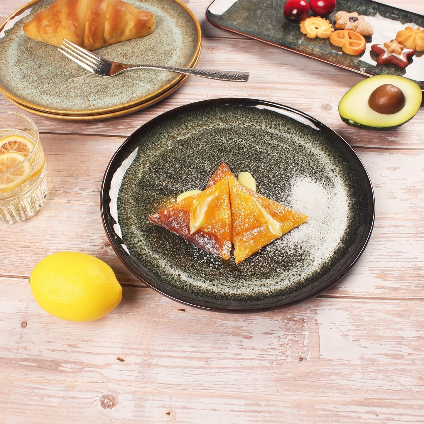 Porcelain Plate Set Large Serving Tray Set of 4, Reusable Serving Platters for Party Food, Cookie, Appetizer, Charcuterie, Snack, Dessert Display,Stackable Kitchen Dish 14.4 INCH