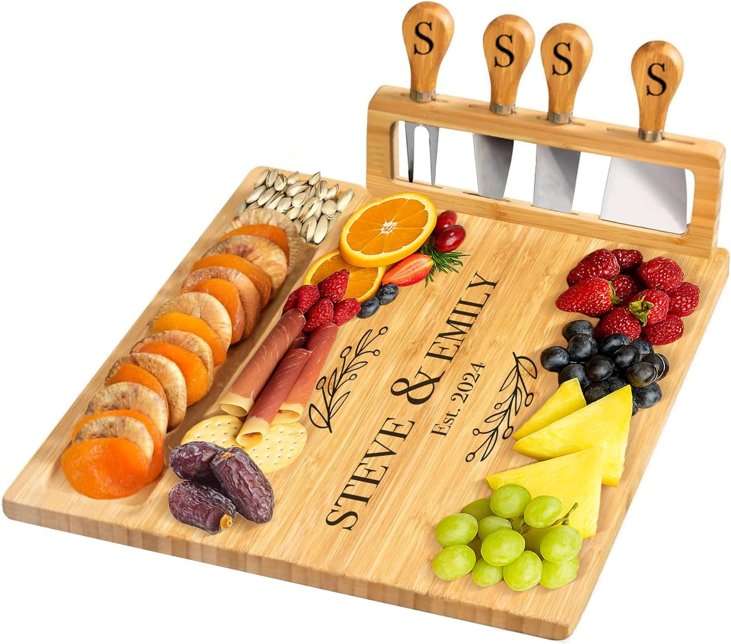 RoyalHouse Bamboo Cheese Board and Charcuterie Boards Set & Serving Tray for Meat, and Wine - Birthday Gifts for Women, Wedding Gift for Couples 2025, Bridal Shower, Housewarming Gift New Home