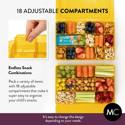 Large Kids Snack Box Containers Set of 2 -100 Labels, BPA-Free, Adjustable Compartments, Dishwasher Safe, Reusable Tray, Food Grade, Meal Prep Container, PARENT TESTED PARENT APPROVED AWARD (Clear)