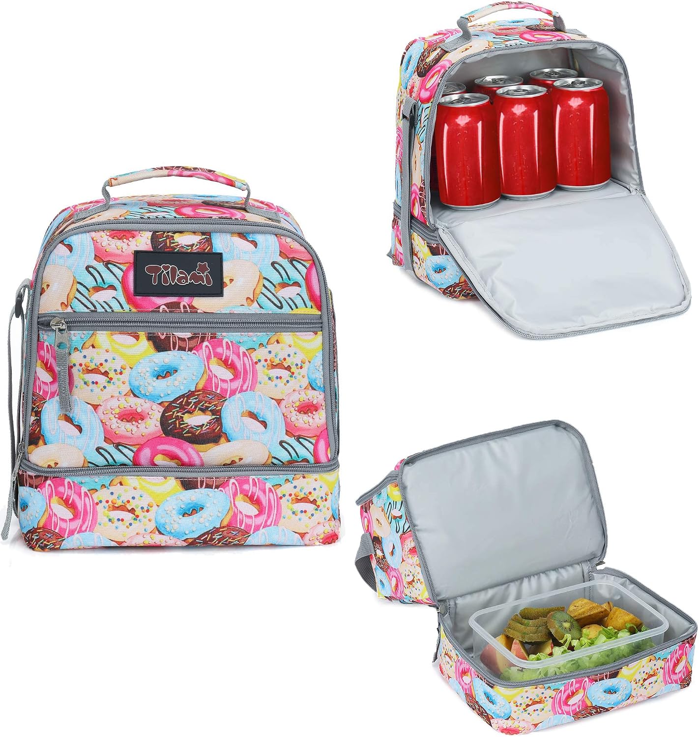 Tilami Lunch Bags Insulated Adjustable Strap Zipper, Two Compartments Cooler Bags, Bento Bags for Kids Toddlers (Blue)