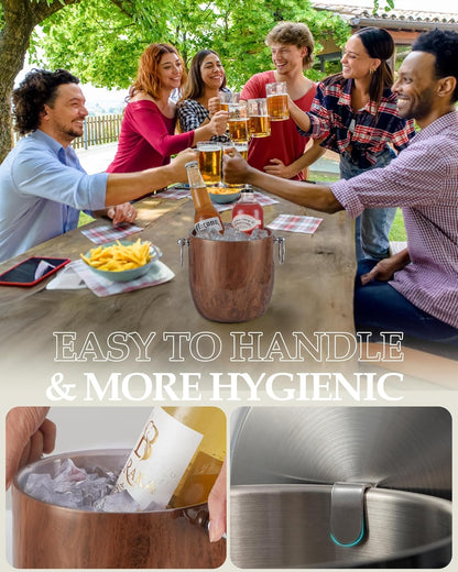 Insulated Ice Bucket, 3L Double Wall Stainless Steel Ice Bucket with Tongs,Lid, Scoop and Strainer, Ice Buckets for Parties,Cocktail Bars, Chilling Beer, Champagne, Wine Bottles