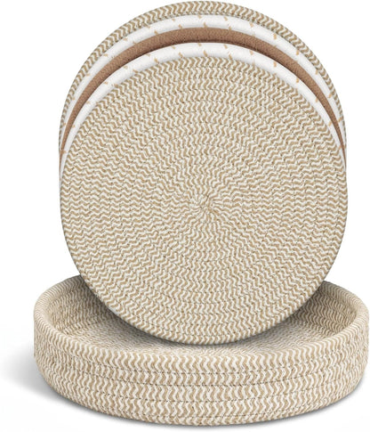 Large Trivets for Hot Dishes, Pots and Pans, Hot Pads with Storage Basket, Pot Holders for Kitchen, Heat Resistant Mats Protect Countertop, Coasters Set Home Essentials Farmhouse Decor 9 Inches 5Pcs