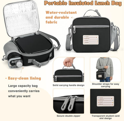 Bento Lunch Box for Kids with 7oz Soup Thermo,Insulated Stainless Steel Kids Water Bottle with Straw and Insulated Lunch Bag,Leak-Proof Lunch Food Container with Ice Pack for School (Purple-Mermaid)