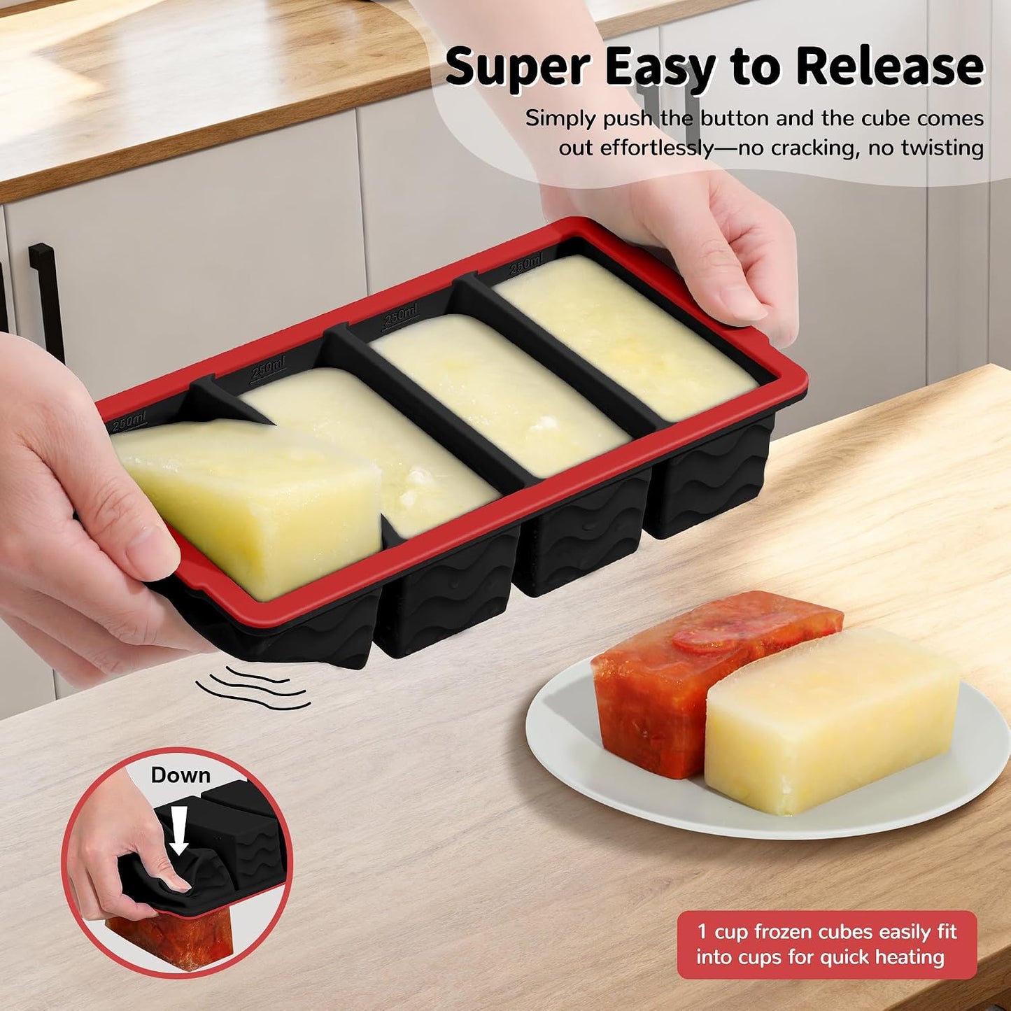 3-Pack Silicone Freezer Trays with Lid,2 Large 2-Cup(500ml)&4 Medium 1-Cup(250ml)&6 Small 1/2-Cup(125ml) Soup Freezer Container Molds,Ice Cube Tray For Meal Prep&Freezing Soup,Stews,Sauces