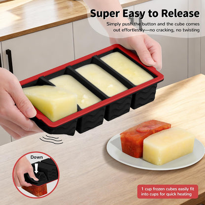 3-Pack Silicone Freezer Trays with Lid,2 Large 2-Cup(500ml)&4 Medium 1-Cup(250ml)&6 Small 1/2-Cup(125ml) Soup Freezer Container Molds,Ice Cube Tray For Meal Prep&Freezing Soup,Stews,Sauces