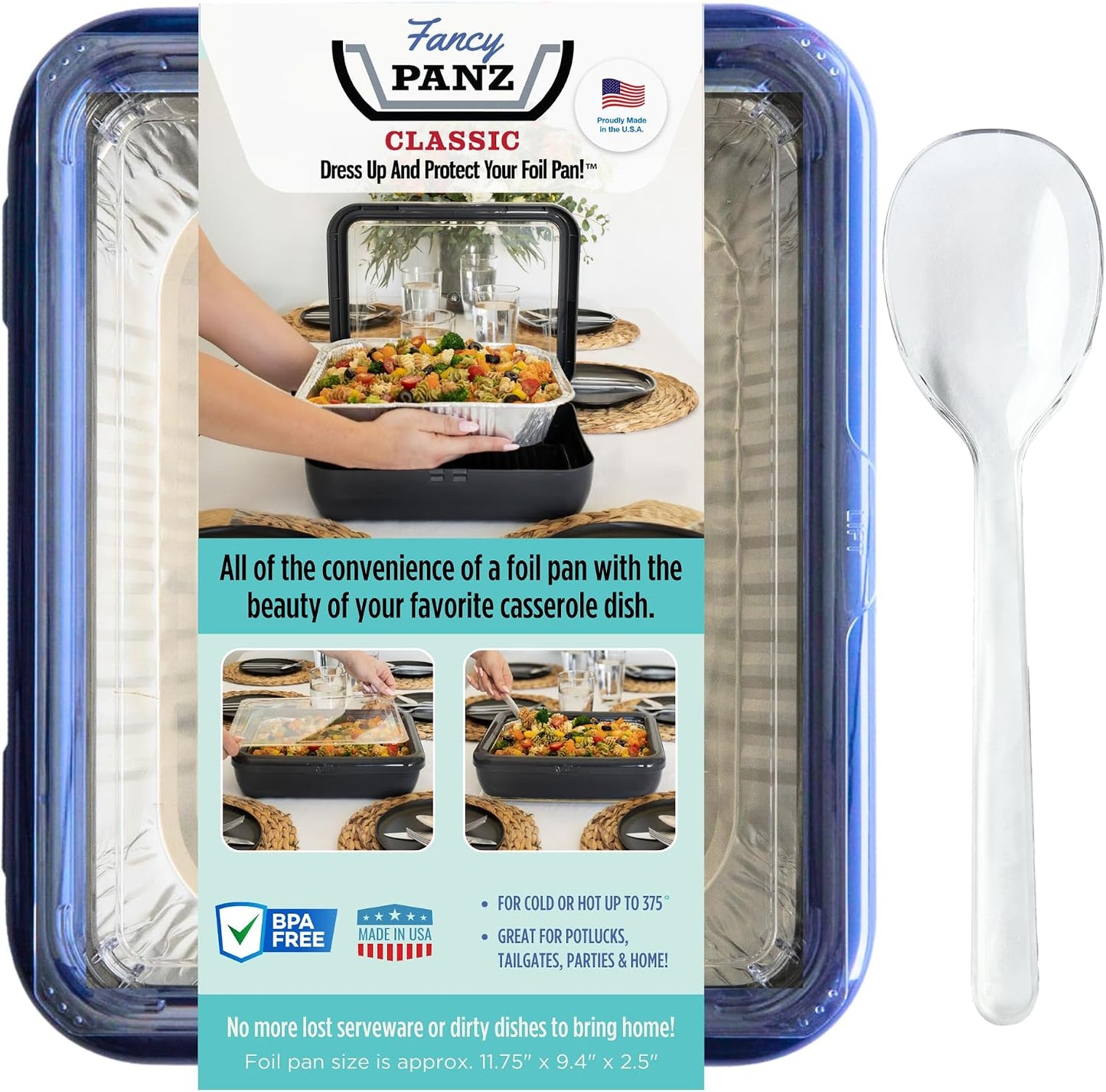 Fancy Panz Red Classic Aluminum Foil Pan Carrier with Secure Latch Lid - Reusable Casserole Carrier for Half Size Pans - Food Transport Holder for Potlucks, Parties, Tailgates & Entertaining