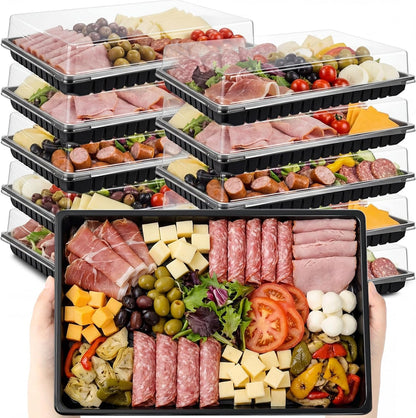 Shellwei 5 Pack Extra Large Charcuterie Board with Lids, 18 x 12 Inch Plastic Catering Trays for Cookies, Desserts, Candy, Reusable Serving Platters for Travel Party