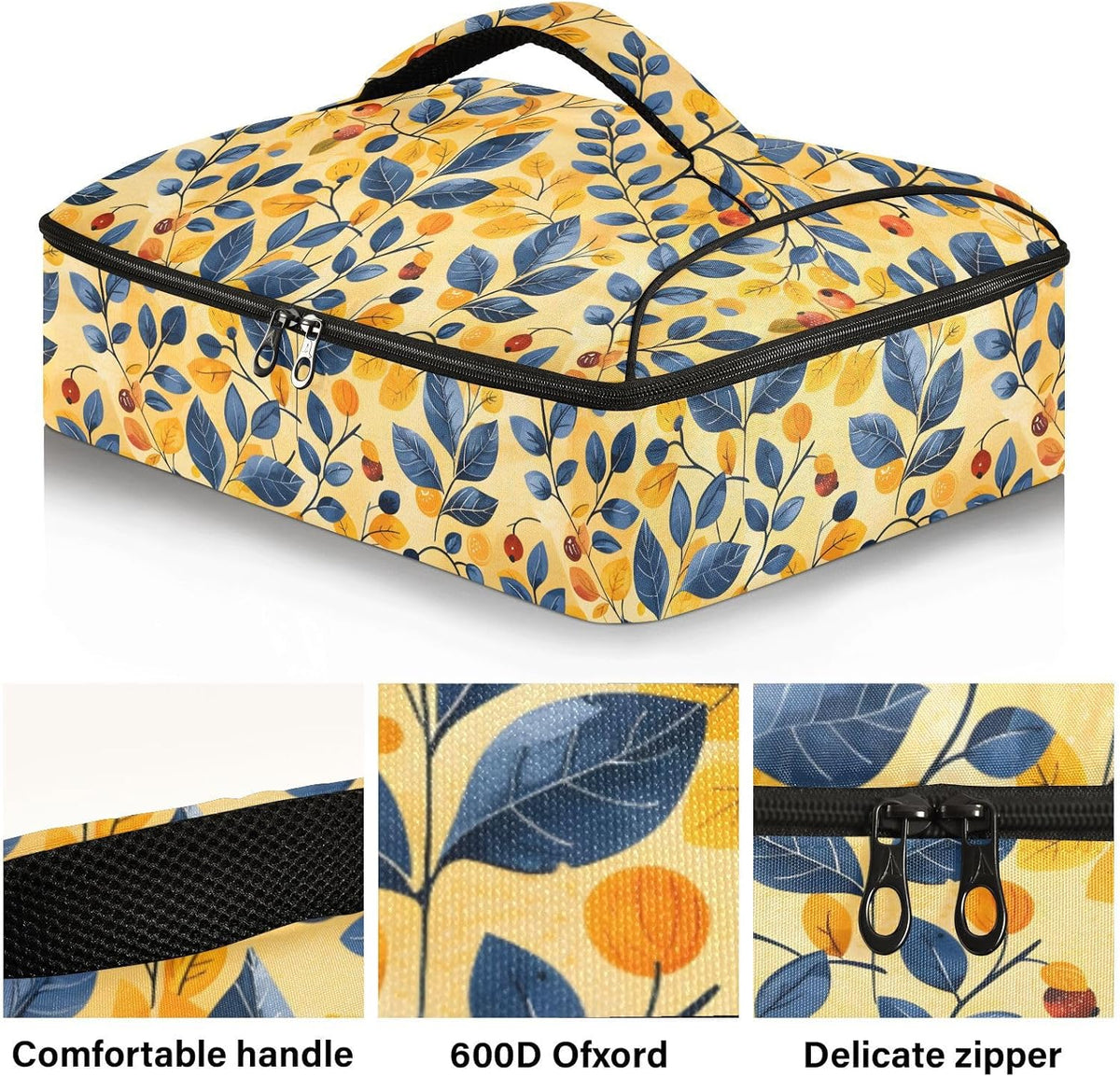Casserole Carrier Insulated Yellow Lemon Blue Bows Dish 9x13 with Lid Party Travel Warmer Bag for Hot or Cold Food Lasagna Pizza Holder Tote - Colors B