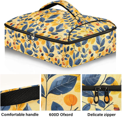 Casserole Carrier Insulated Yellow Lemon Blue Bows Dish 9x13 with Lid Party Travel Warmer Bag for Hot or Cold Food Lasagna Pizza Holder Tote - Colors B