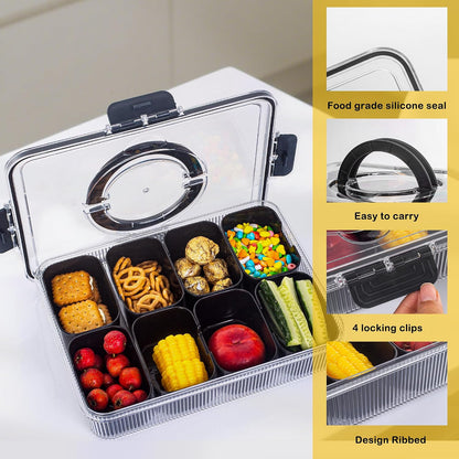 Patent Divided Serving Tray with Lid & Handle - Snackle Box Organizer for Charcuterie, Sandwiches, Veggies, Fruits, Candy - Portable Food Storage for Travel, Beach, Picnics（1 pcs, Orange）