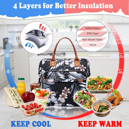 TuErCao Small Lunch Bag Lightweight Insulated Lunch Box for Women Work Portable Soft Cooler for Picnic Travel Road Trips, Loncheras para Mujer, Black
