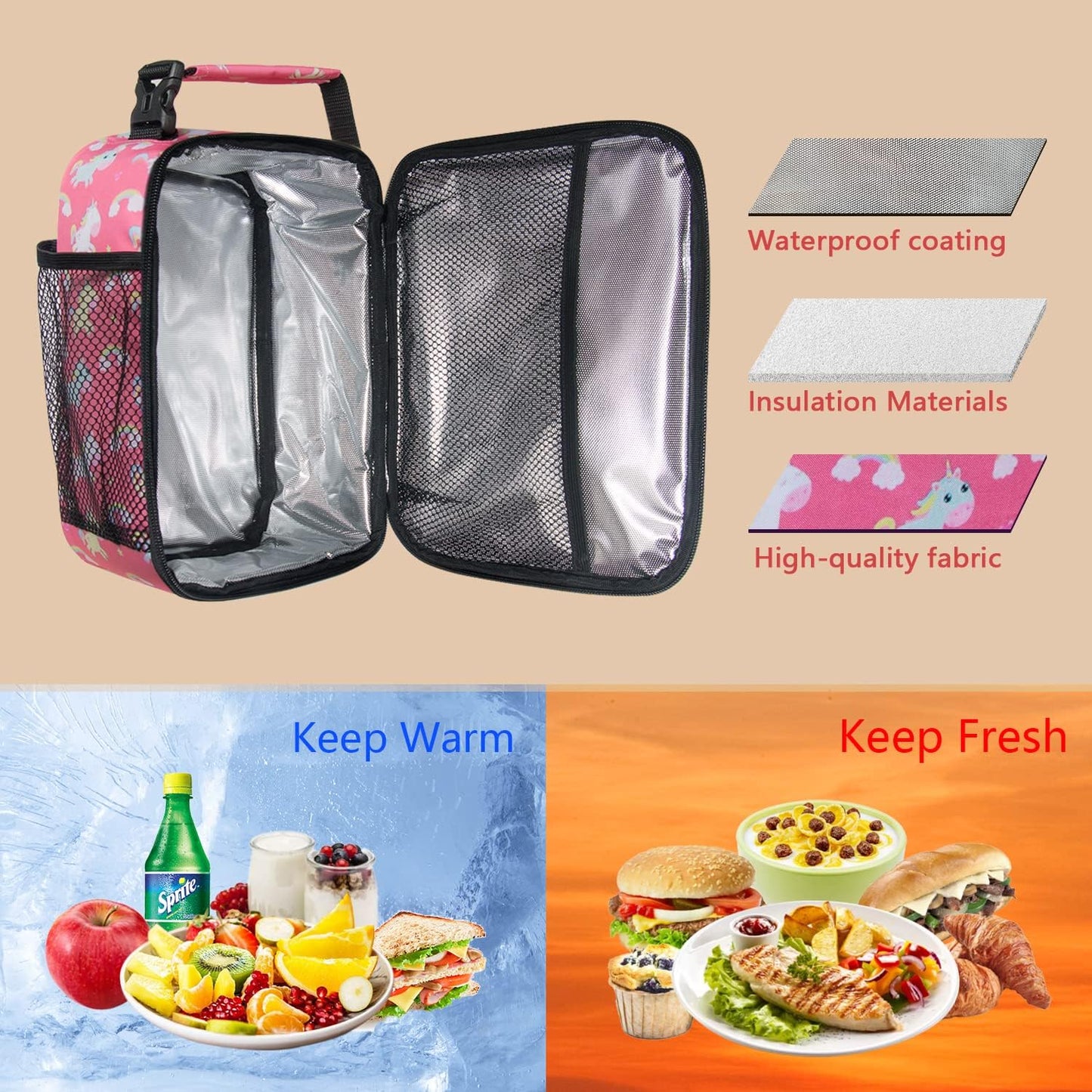 Hap Tim Kids Lunch Box for Girls Boys, Reusable Lunch Bag for Kids, Spacious Lunchbox, Insulated Lunchbag, Purple Unicorn(18654-PP)