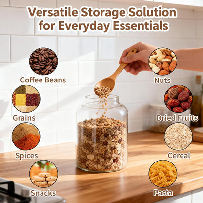 77L Glass Storage Containers with Lids [Multi-Size Set of 5], Airtight Glass Canisters for Kitchen & Pantry Organization, Clear Food Jars for Pasta, Cereal, Flour, Sugar, Coffee, Nuts & Snacks