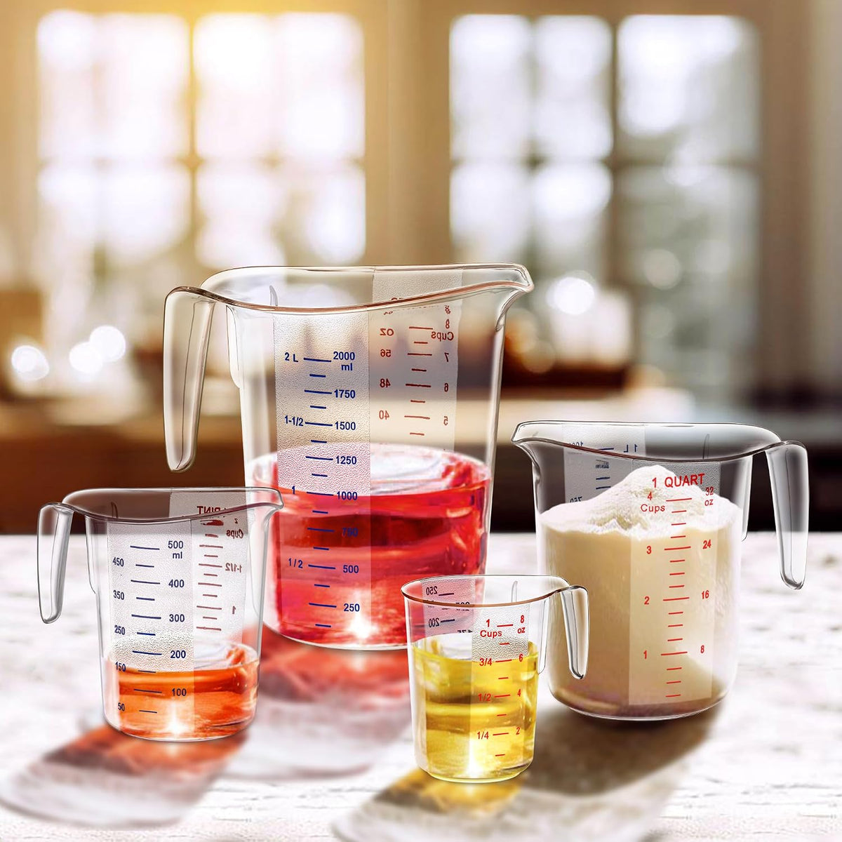 Amazing Abby - Melissa - Plastic Measuring Cups, Food-Grade Measuring Jugs, 1/2/4/8-Cup Capacity, Unbreakable, Stackable, Dishwasher-Safe, Great for Oil, Vinegar, Flour, and More