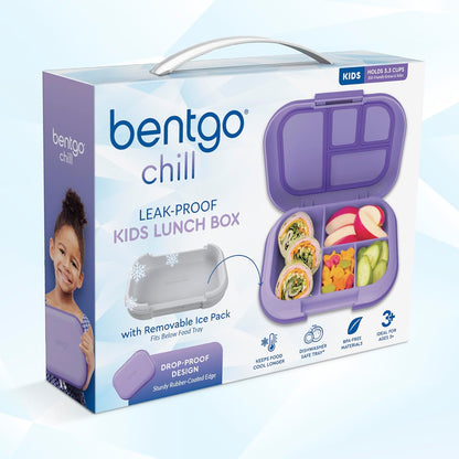 Bentgo Chill Kids Leak-Proof Lunch Box - 4-Compartment Bento Box with Built-In Ice Pack, 3.3 Cup Capacity, PFAS & BPA-Free, Microwave & Dishwasher Safe, Ideal Size for Ages 3 to 7 (Truly Teal)