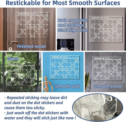 Clear Non-Magnetic Meal Planner Set for Fridge - Dry Erase Transparent Menu and List Board - Sticks to Wall, Glass, Door, Any Smooth Surfaces