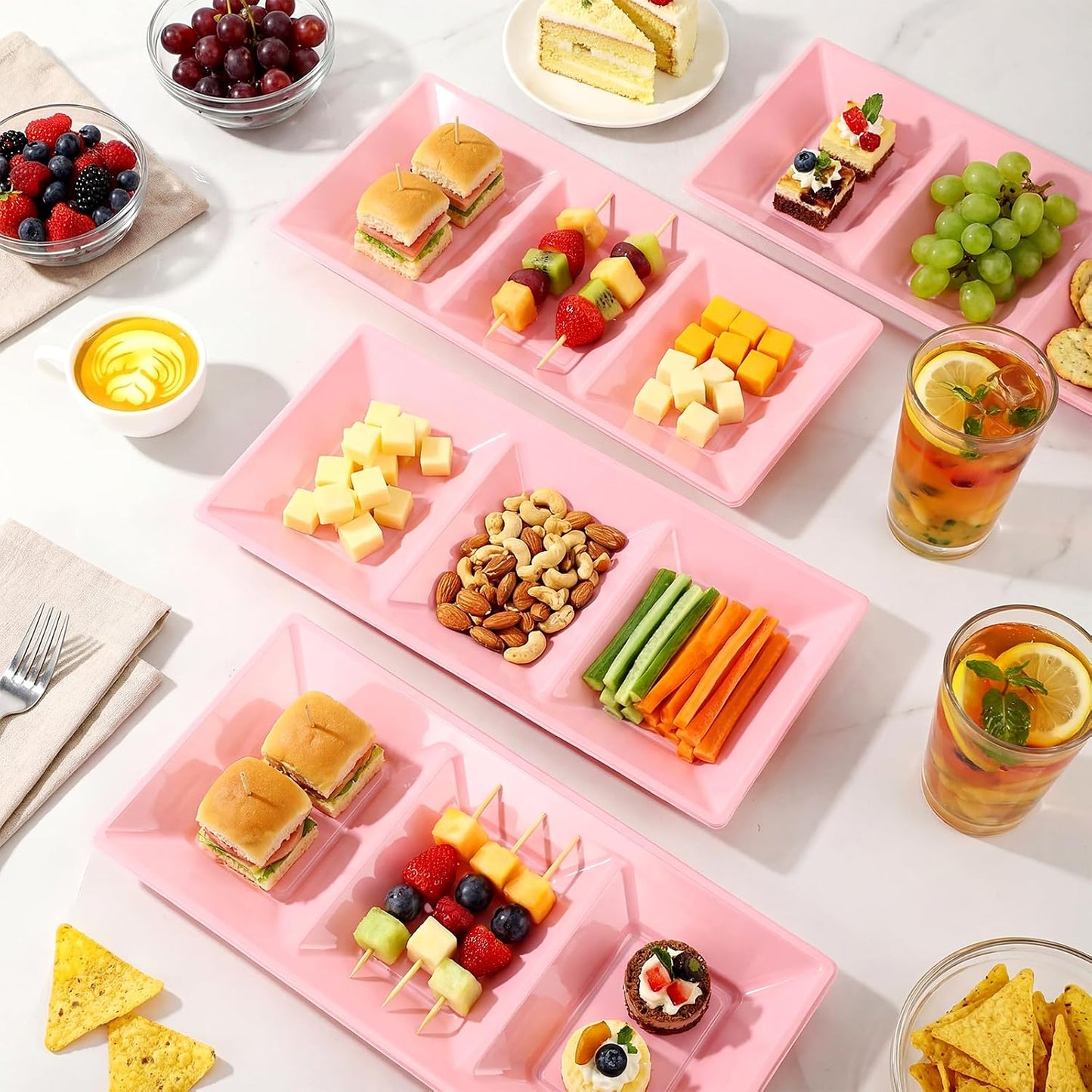 Ziliny 20pcs Black 3 Section Serving Tray Bulk Serving Dish Compartment Appetizer Tray Plastic Dessert Platter Divided Disposable Plate for a Tini Bit Older Party