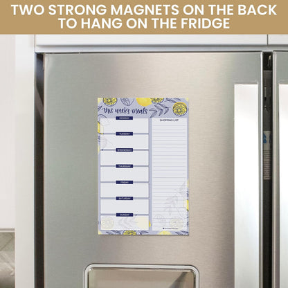 bloom daily planners Weekly Meal Planning Pad - Magnetic Hanging Refrigerator Menu Planner with Tear-Off Sheets & Perforated Grocery Shopping Lists - 6” x 9” (Grey & Pink)