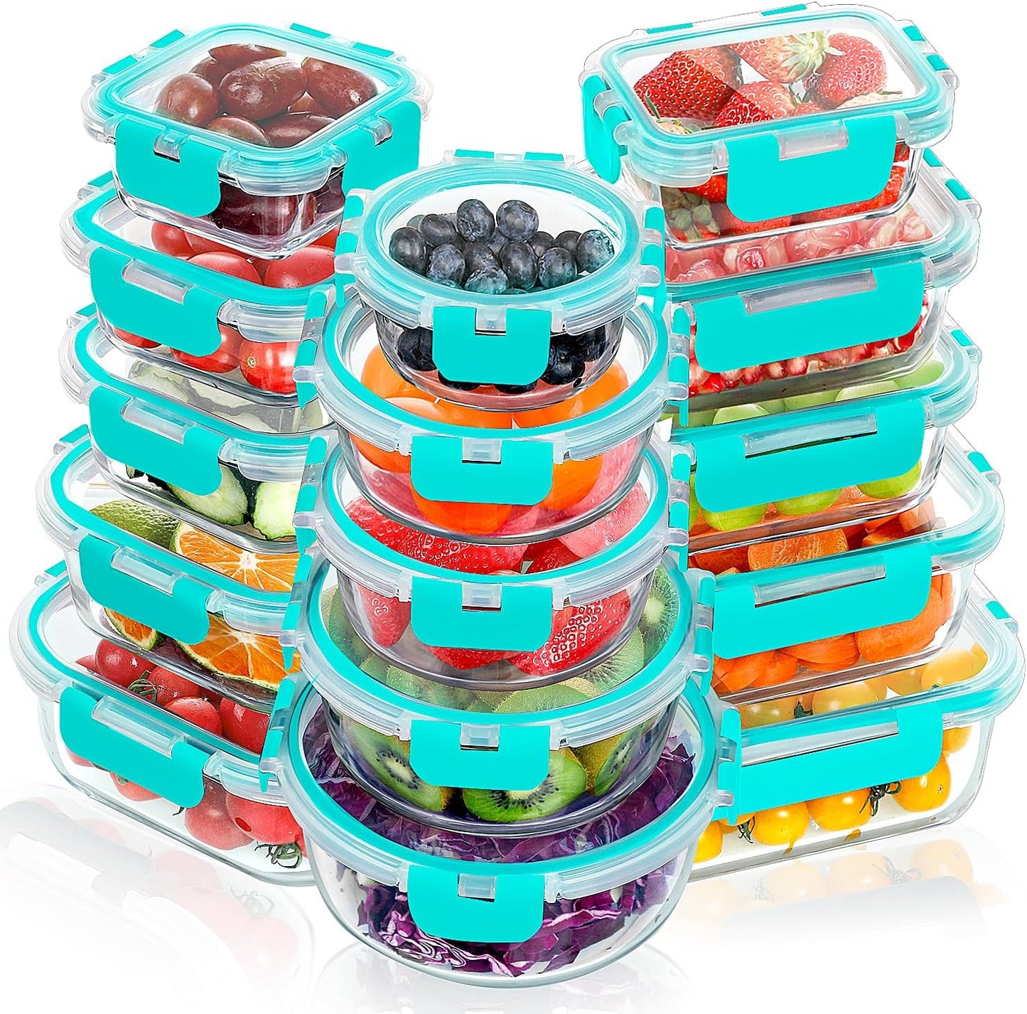 VERONES 30 Pieces Glass Meal Prep Containers Set, Stackable Glass Food Storage Containers with Lids-Airtight Lunch Containers，for Microwave, Oven, Freezer & Dishwasher,Grey