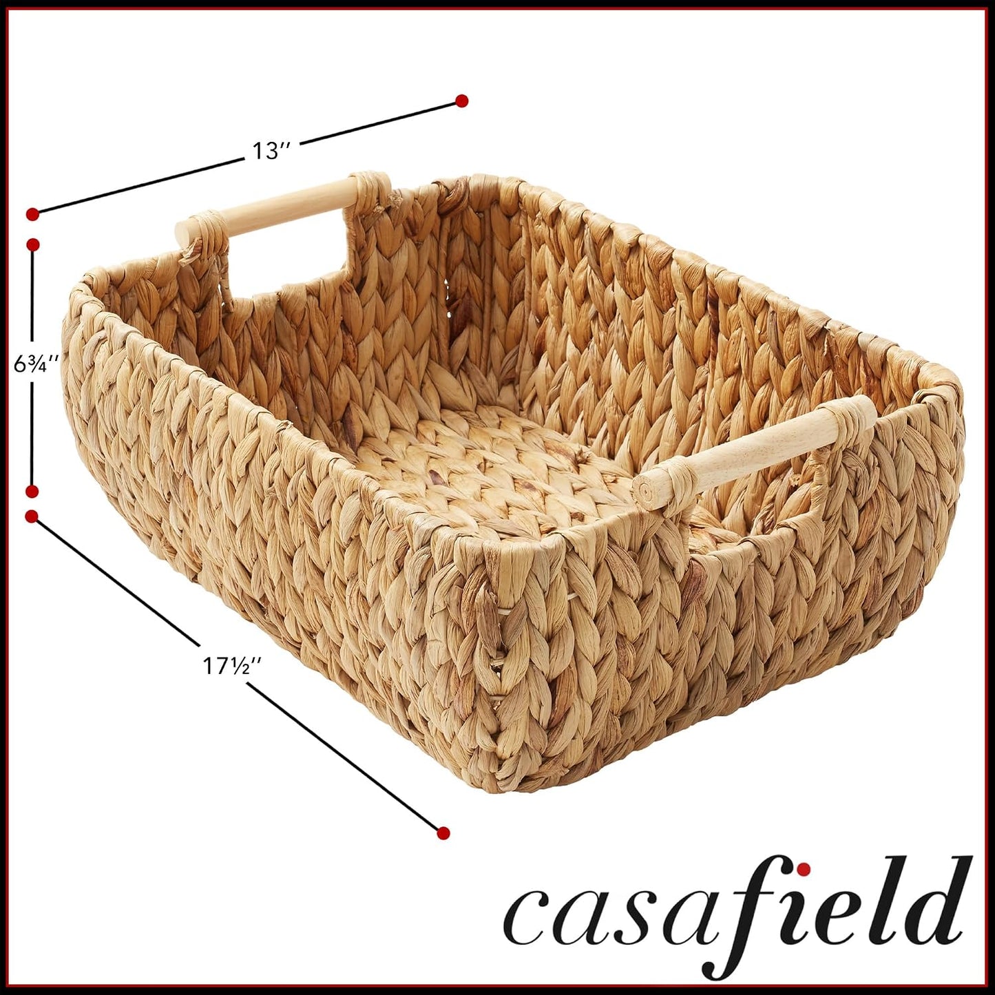 Casafield Set of 2 Water Hyacinth Oval Storage Baskets with Wooden Handles - Medium, Woven Bin Organizers