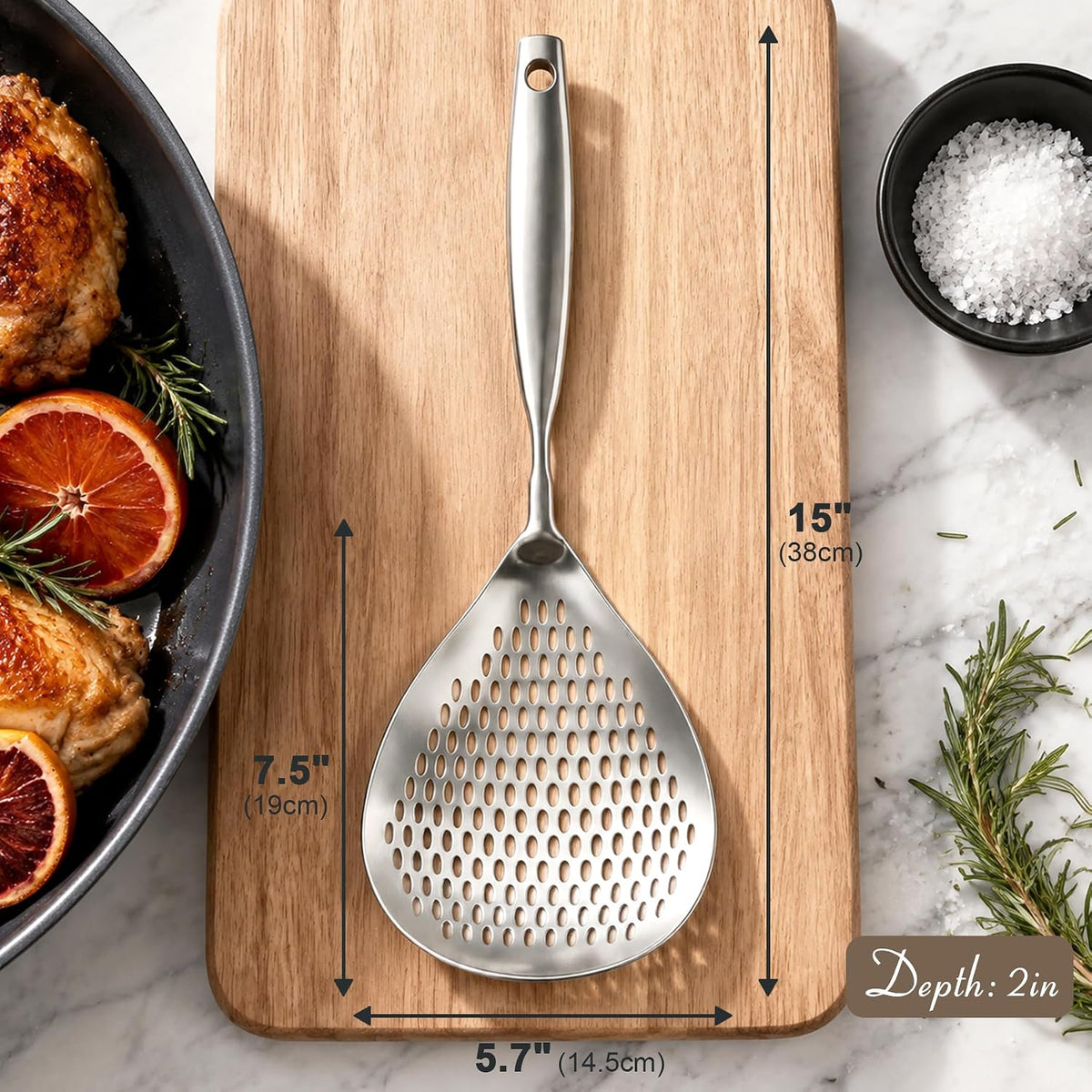 KAYCROWN Skimmer Slotted Spoon, 304 Stainless Steel Skimmer Ladle Spoon Spider Strainer for Cooking and Frying, Pasta Strainer Spoon Frying Kitchen Cooking Colander