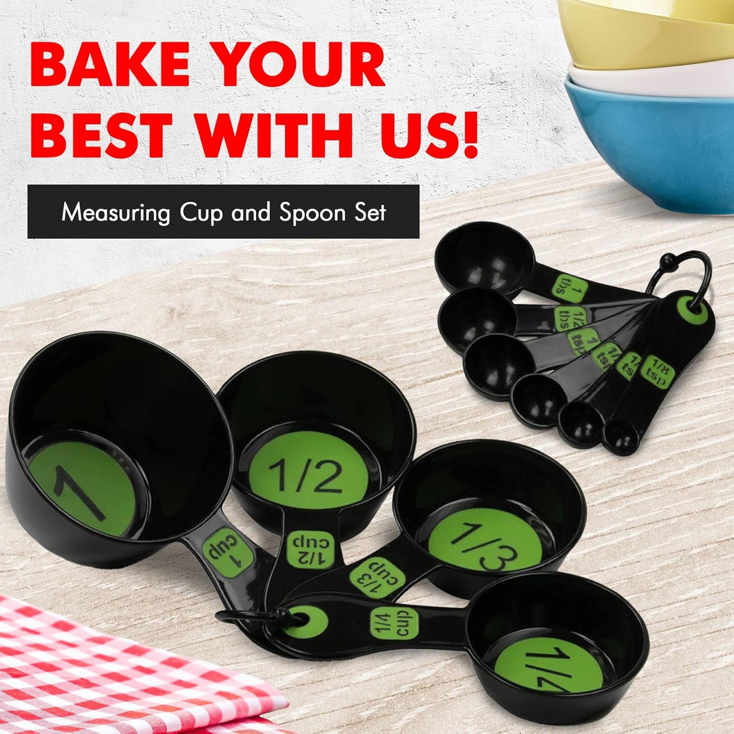 Chef Craft Easy to Read Plastic, Measuring Cup Set, 10 piece set, Blue