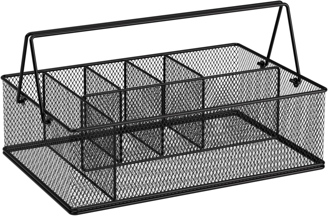 Paper Plate Organizer for Countertop, Metal Silverware Caddy with 6 Compartments for Cup, Napkin, Utensil Holder Caddy for Party, Camping, Picnic