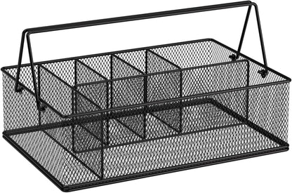 Paper Plate Organizer for Countertop, Metal Silverware Caddy with 6 Compartments for Cup, Napkin, Utensil Holder Caddy for Party, Camping, Picnic