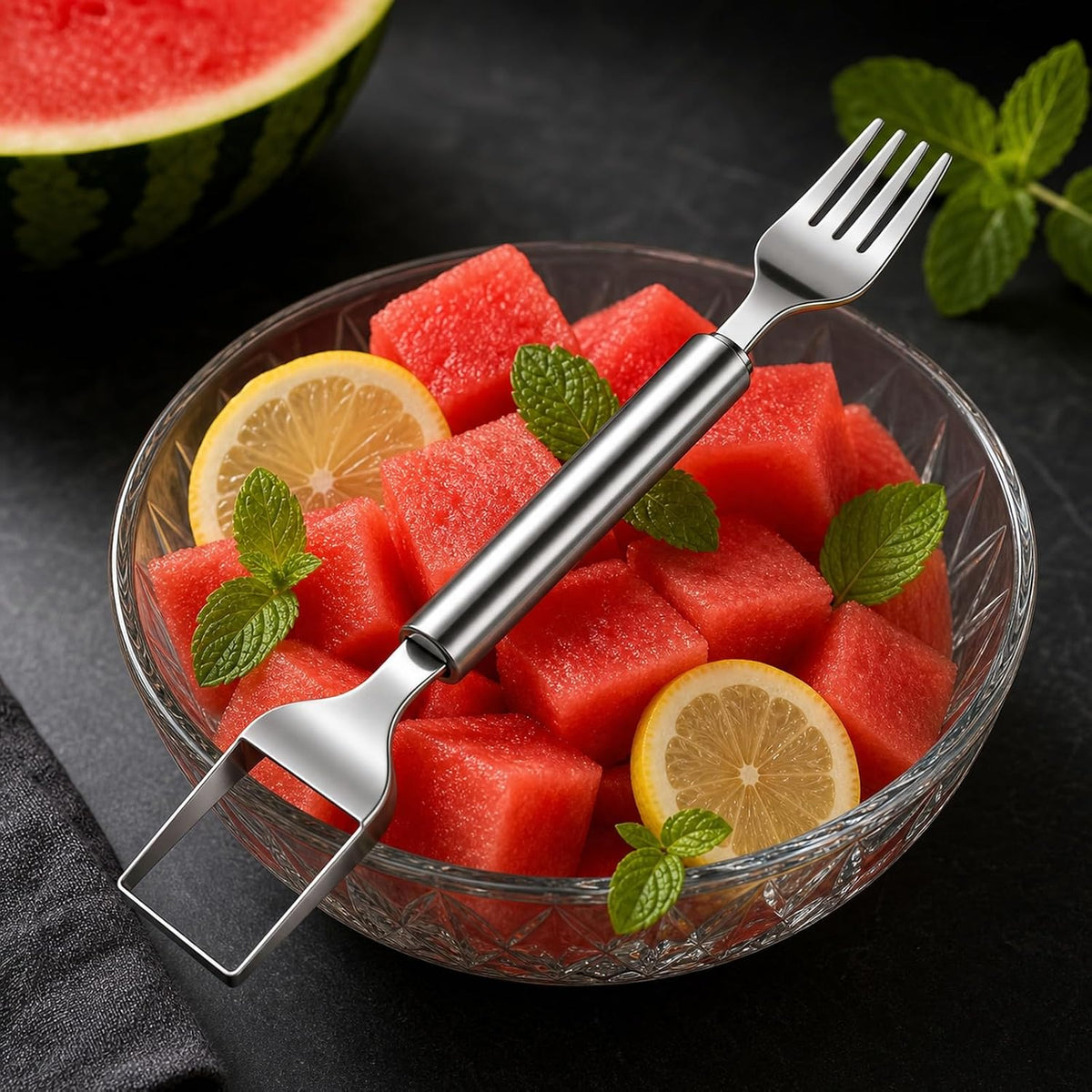 Watermelon Fork Slicer Cutter Double-headed - 2-Pack Stainless Steel Fruit Cutter Tool for Watermelon Stainless Steel Watermelon Slicer & Fruit Fork for Home Party Camping Kitchen Gadget
