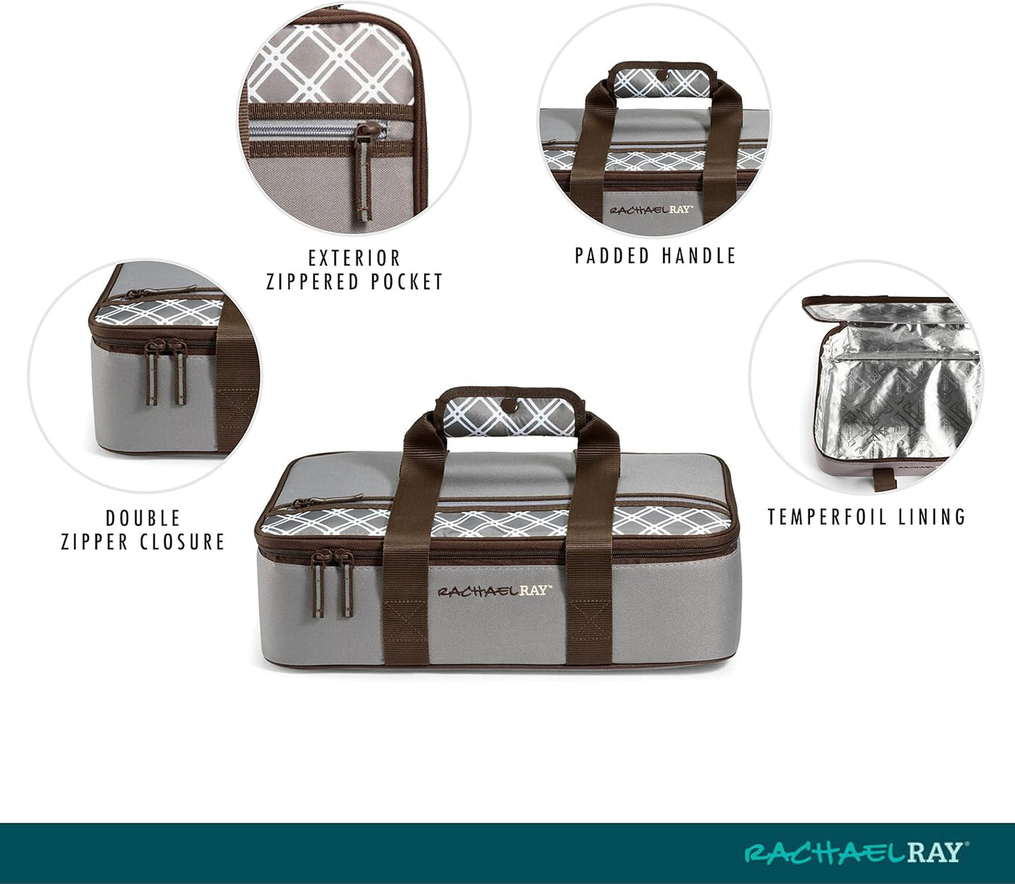 Rachael Ray Lasagna Lugger, Thermal Insulated Casserole Carrier for Hot or Cold Food, Lugger Tote for Potluck, Parties, Picnic, and Cookouts, Fits 9" x 13" Baking Dish