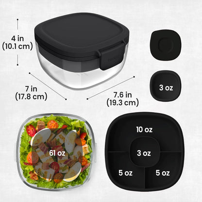 Bentgo Glass Salad Container - 7.6-Cup Salad Bowl with Airtight Lid, Leak-Proof Sauce Container, 4-Compartment Bento Tray & Reusable Fork - BPA-Free for Meal Prep, Office & More (Light Blue)