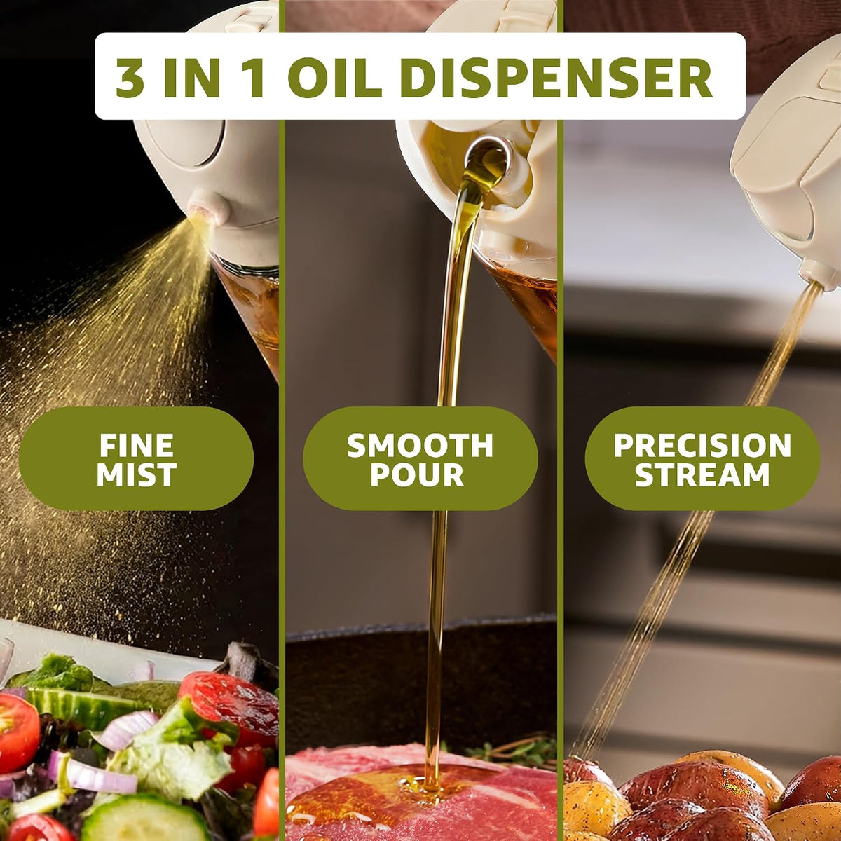 FineDine 16 oz Glass Olive Oil Sprayer for Cooking, Oil Dispenser, Green