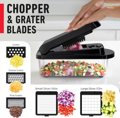 MUELLER HOME Pro-Series 10-in-1, 8 Blade Stainless Steel Multi Vegetable Chopper And Mandoline Slicer, Kitchen Tools and Gadgets, Food and Veggie Chopper, Mincer, Dicer, French Fry Cutter, Black