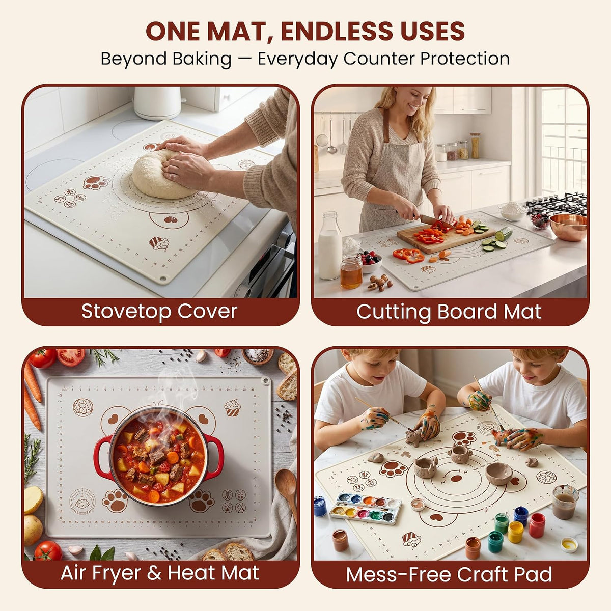 Silicone Baking Pastry Dough Mat 28"x20" with Measurements & Raised Edge