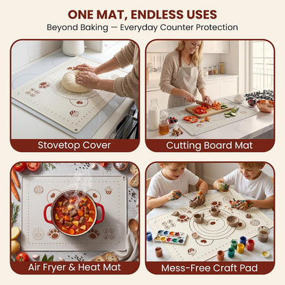 Silicone Baking Pastry Dough Mat 28"x20" with Measurements & Raised Edge