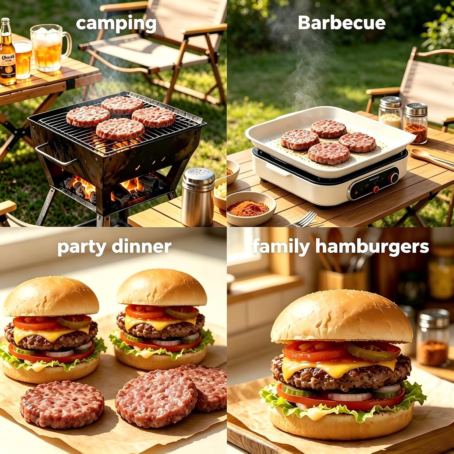 Hamburger Patty Press Maker, Silicone Burger Press Mold with Lid,4 Sealed Cavities,4.5 inch, Adjustable Thickness (1/4-1/2lbs) Hamburger Patty Container, Non-Stick,for Grill, BBQ, Meal Prep