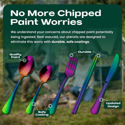 Taplord Portable Travel Silverware Set With Case, Includes 10 Pcs of Travel Utensils With Case, Stainless Steel Flatware Set For Camping, Lightweight (Multi-Color)