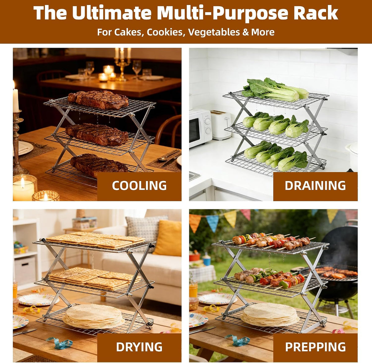 3 Tier Collapsible Cooling Rack Sourdough Cooling Rack 17"x10"