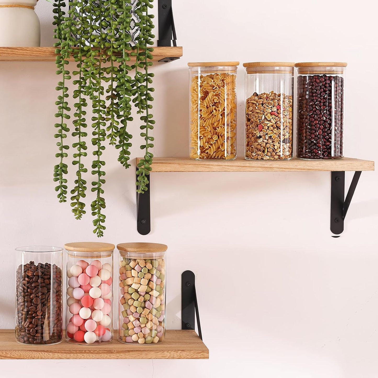 Moretoes 3 Pack 2qt Glass Storage Containers with Bamboo Press Lids, Large Airtight Food Storage Jars for Pantry, Flour, Sugar, Dry Goods