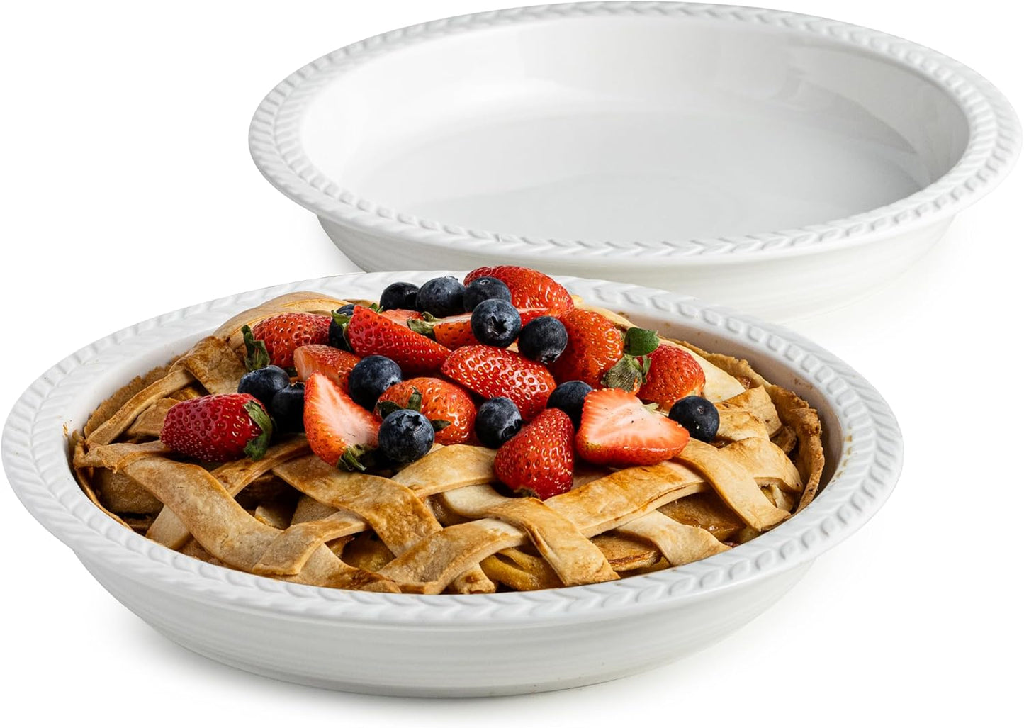 Deep Dish Pie Pan with Lid, 11 inch Ceramic Pie Dish, Round Baking Dish for Apple, Quiche, Pot Pies, Tart, etc, Microwave, Dishwasher, and Oven Safe