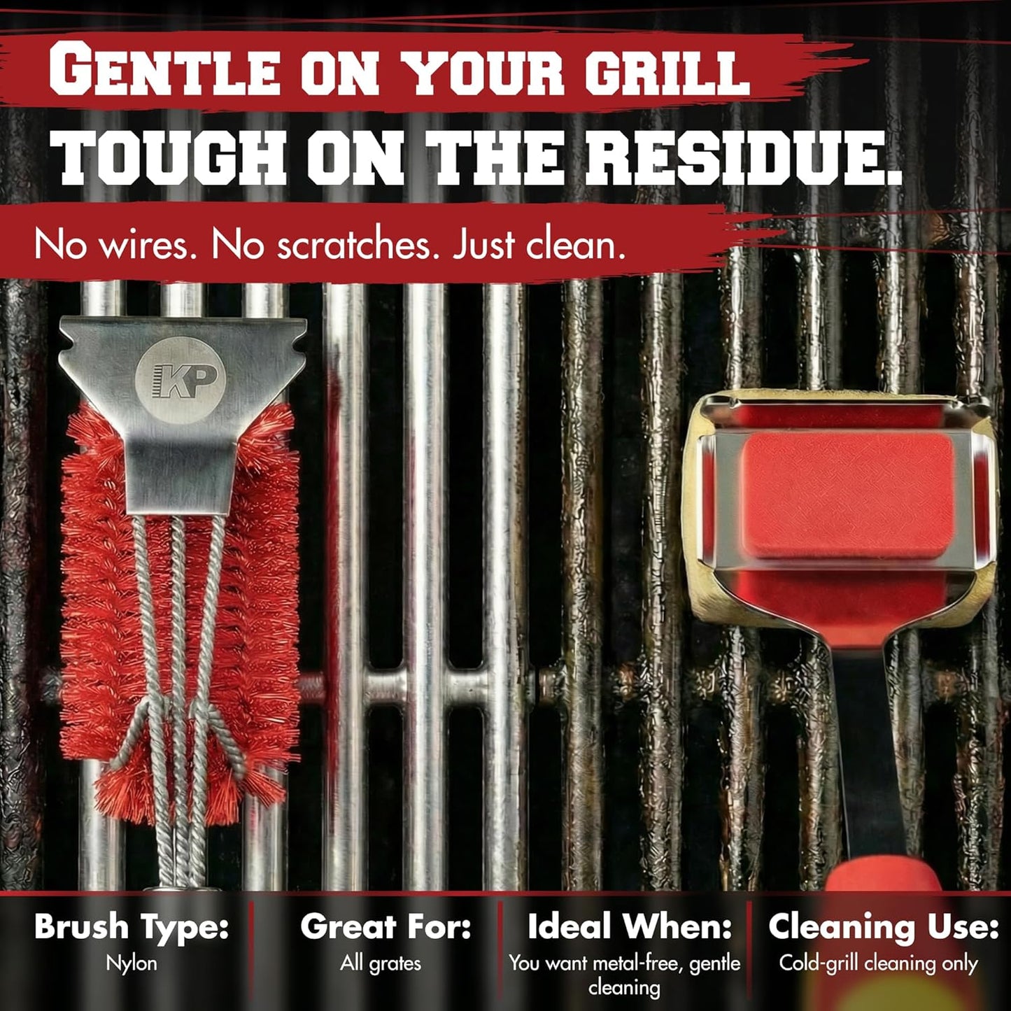 KITCHEN PERFECTION GrillSaver - Safe BBQ Grill Brush for Outdoor Grill with Replaceable Cleaning Head -Heavy-Duty Grill Cleaner with Scraper for All Grates +2 Bonuses -Best Grilling Gifts for Men